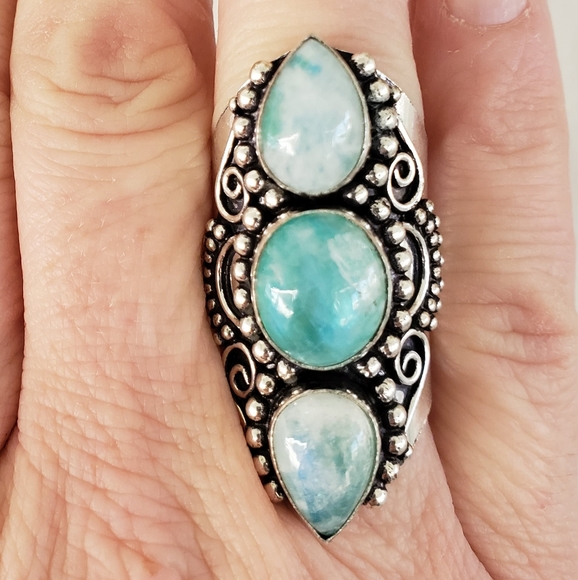 New Rainbow Moonstone 925 Silver Statement Ring. - Picture 4 of 8